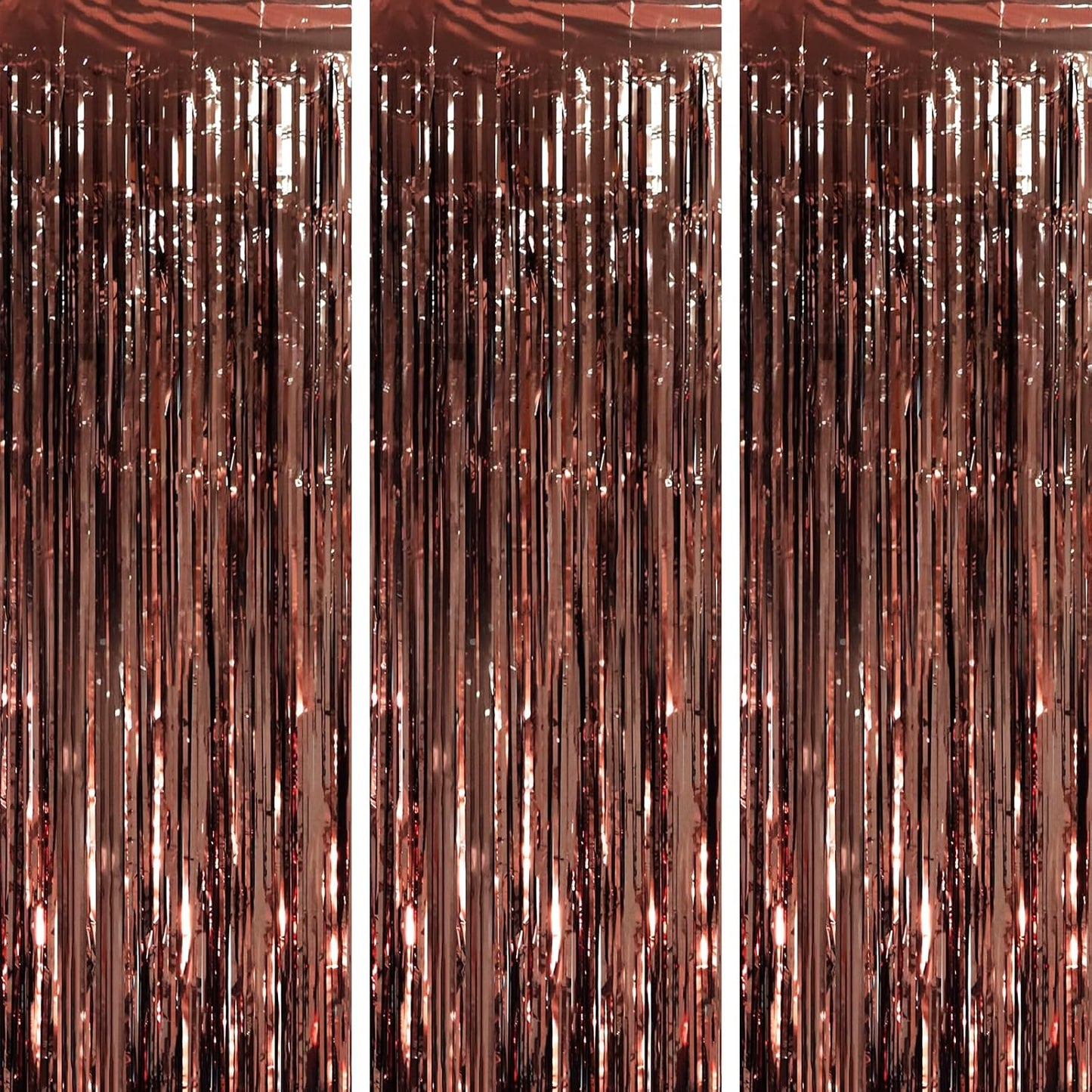 3 Pack 3.3 x 8.2 ft Brown Foil Fringe Backdrop Curtains, Tinsel Streamers Party Decorations, Fringe