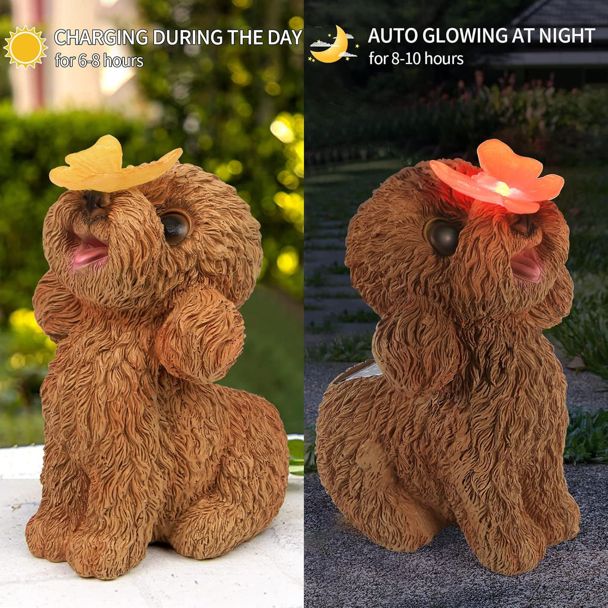 Dog Statues Outdoor Decor, Solar Lights Outdoor Statue Garden Decorations Solar Dog Ornaments for