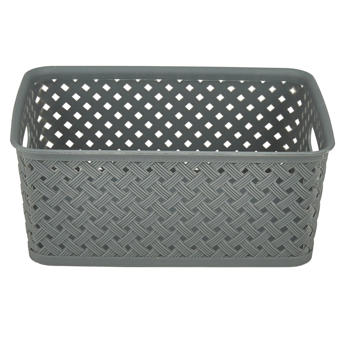 Simplify Small Resin Wicker Tote | Storage Bin | Plastic Organizer | Carrying Handles | Bathroom |