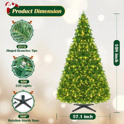 9FT Pre-Lit Christmas Tree with Remote Control, Multi-Color LED Lights, Musical Rotating Christmas