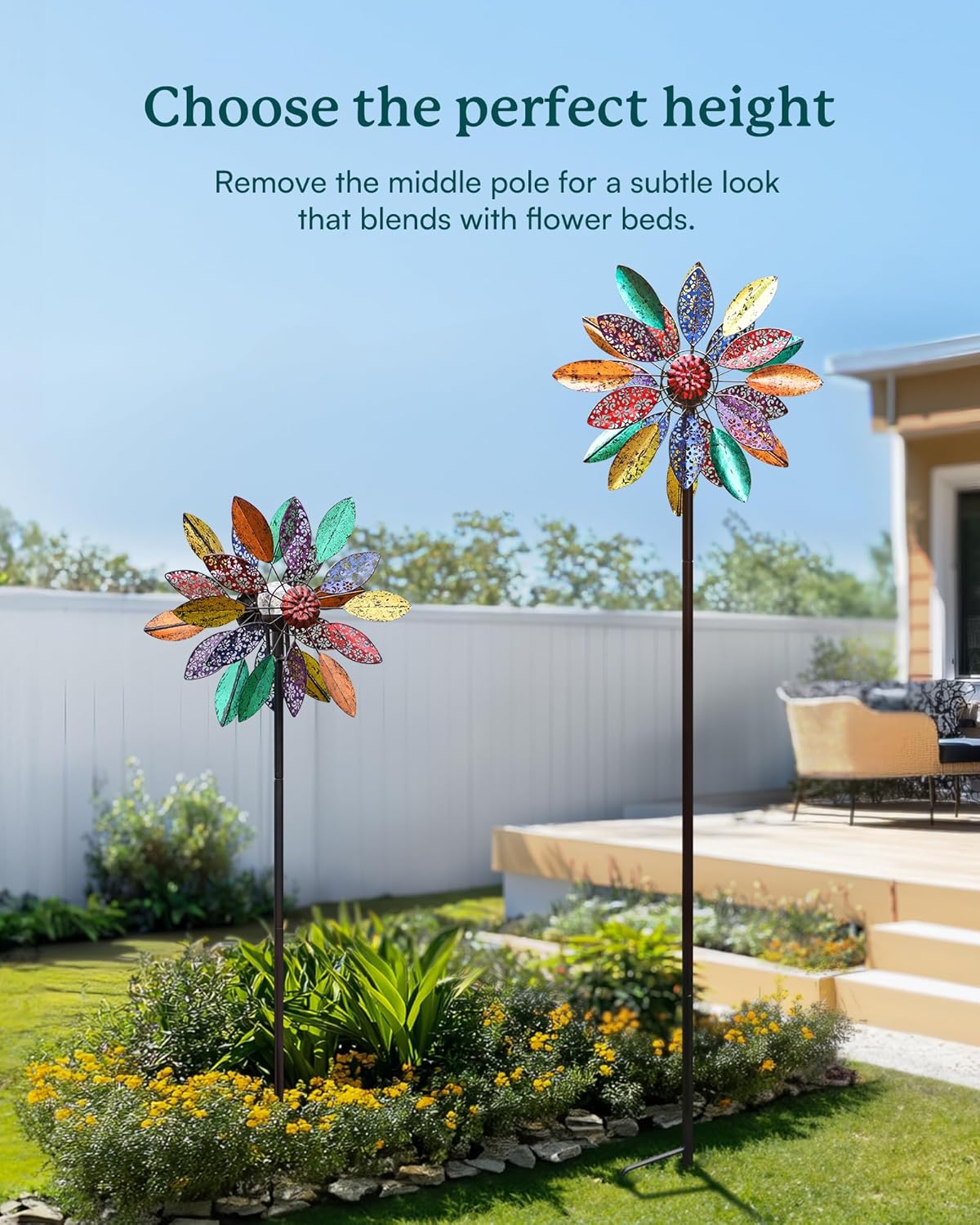 Solar Garden Wind Spinners with Light, Metal Yard Wind Spinners with Stake for Outdoor Lawn Decor