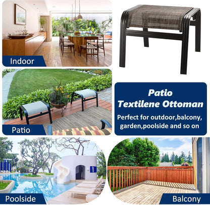 Outdoor Patio Foot Rest Ottoman Seat Textilene Portable Metal Footstool Portable Patio Chairs 2 Set