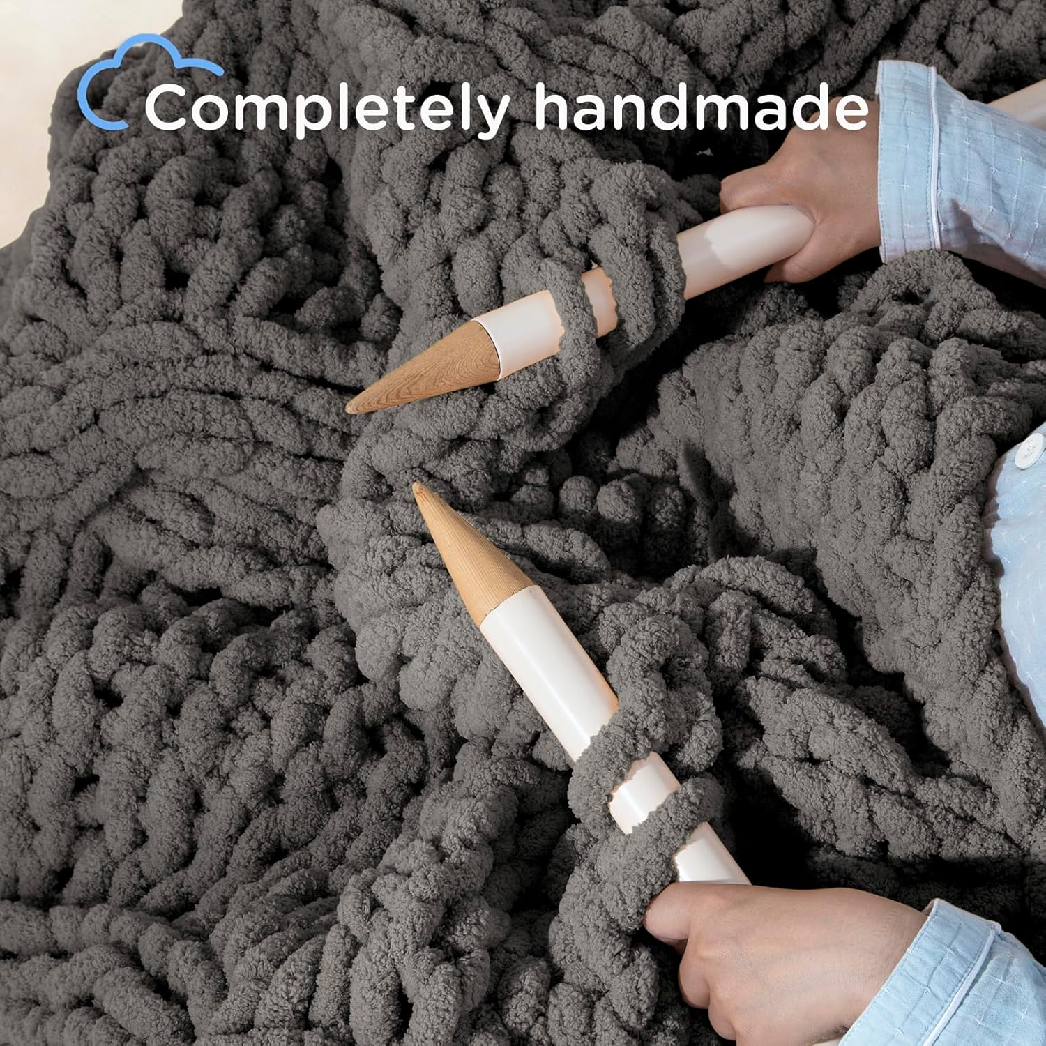 Chunky Knit Blanket Throw - 100% Hand Knitted Chunky Throw Blanket for Couch, Thick and Warm