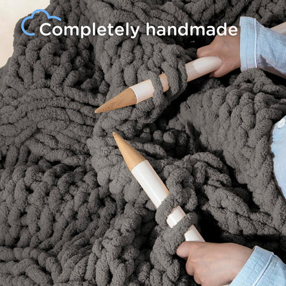 Chunky Knit Blanket Throw - 100% Hand Knitted Chunky Throw Blanket for Couch, Thick and Warm