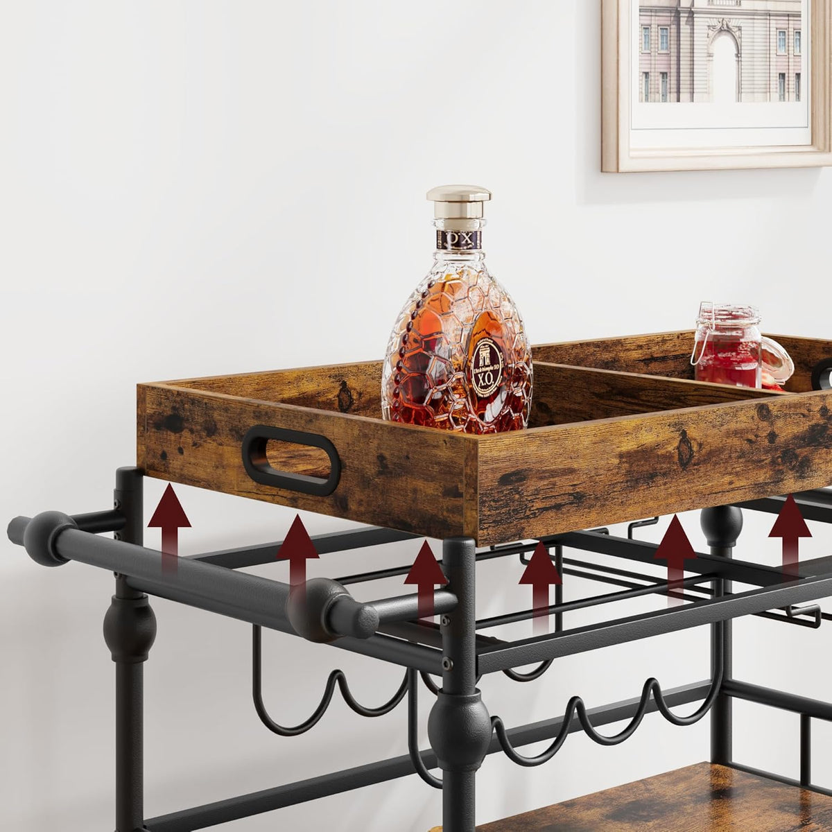 Bar Cart, Bar Carts for The Home, 3 Tier Serving Cart with Wheels, Home Bar & Serving Carts, Metal