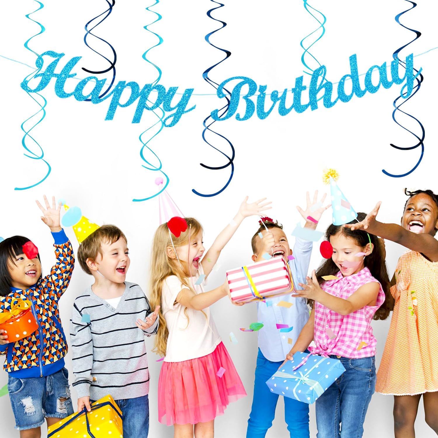 Light-Royal Blue White Birthday Party-decorations - 21pcs Boys Men Ocean Happy Banner,Navy Dusty