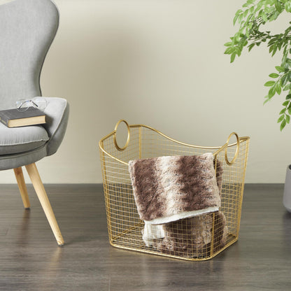 Deco 79 Metal Storage Basket, Basket 20" x 18" x 19", Gold