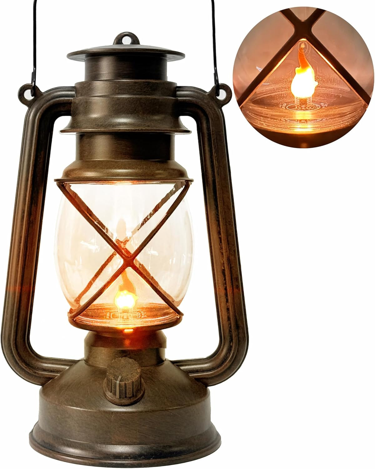Vintage LED Outdoor Lantern Battery Powered Lanterns with Flame Wick Waterproof Camping Lamp