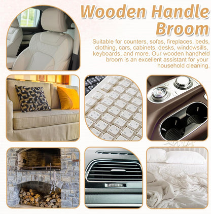 8 Pieces Woooden Dust Brush Hand Broom Bulk Bench Brush with Long Wood Handle Soft Bristle Whisk