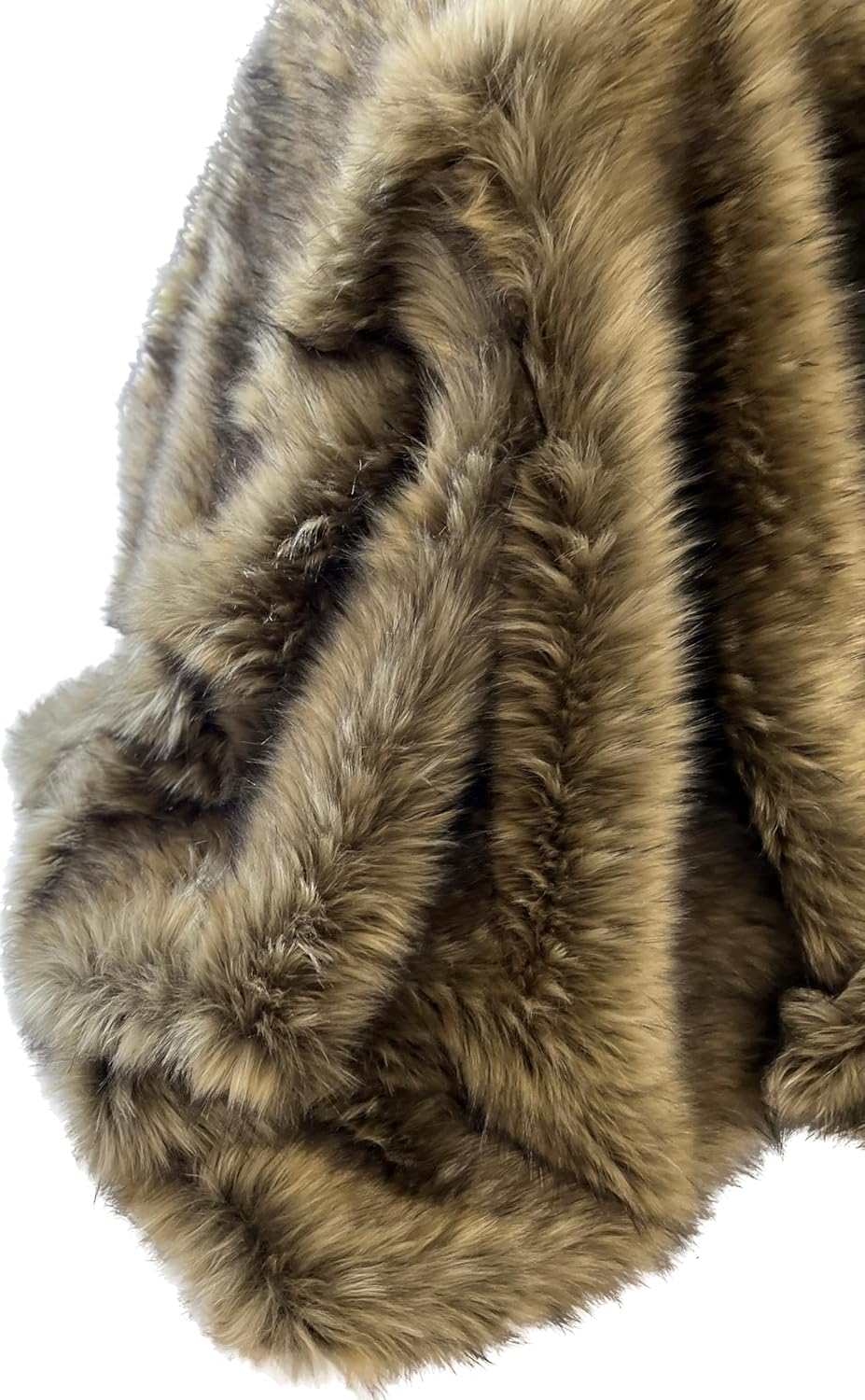 Brown Faux Fur Throw Blanket and Bedspread Caramel and Coffee Colors, Realistic Faux Brown Wolf