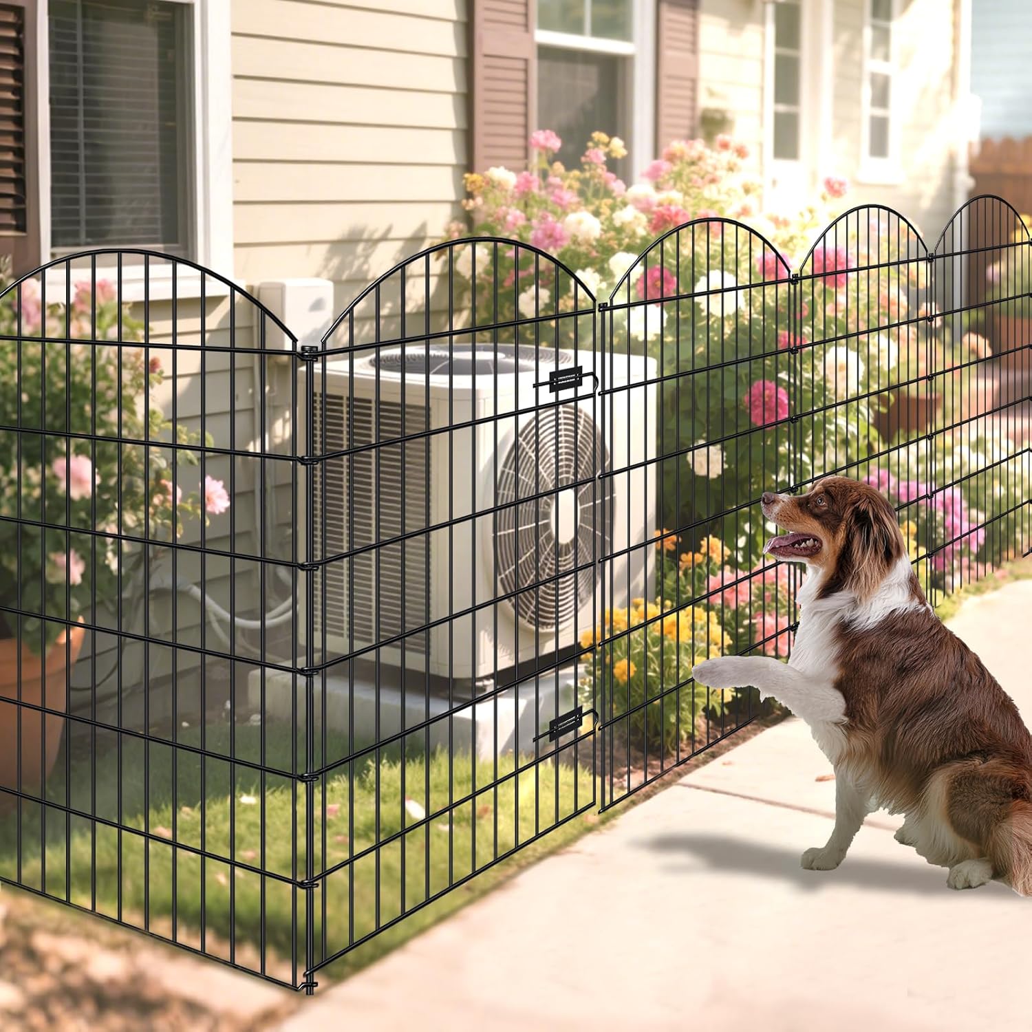 Metal Garden Fence with Gate 48in (H) x 12.7ft (L), 1 Gate+ 4 Panels Dog Fence Border Fences Animal