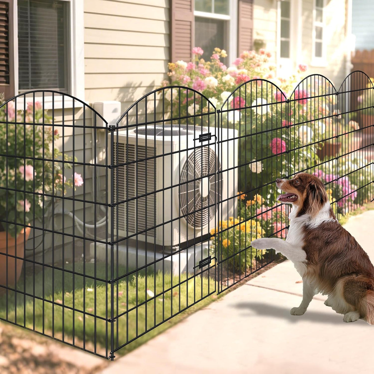Metal Garden Fence with Gate 48in (H) x 20.3ft (L), 1 Gate+ 7 Panels Dog Fences Border Fence Animal