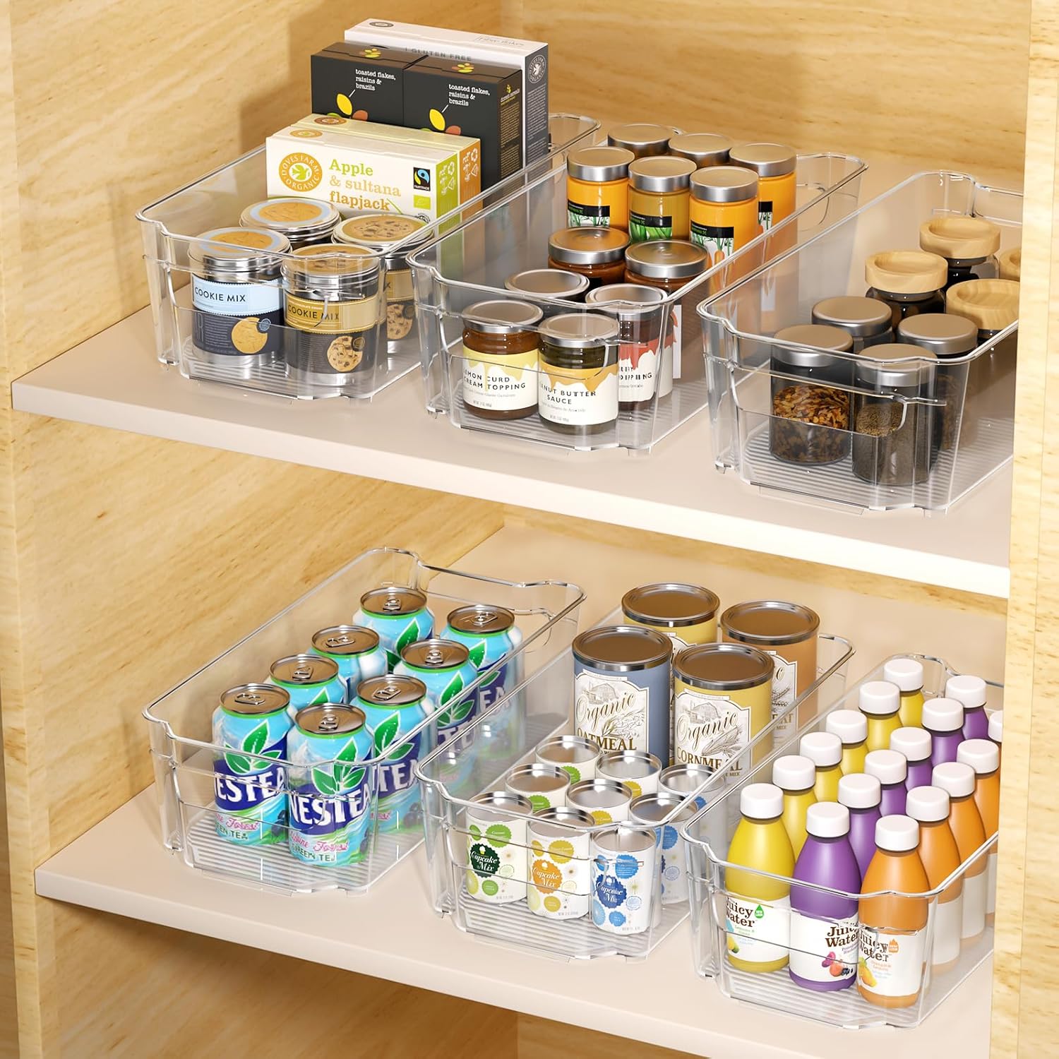 Clear Fridge Organizer, Refrigerator Organizer Bins with Handle, Freezer, Kitchen Cabinet, Pantry