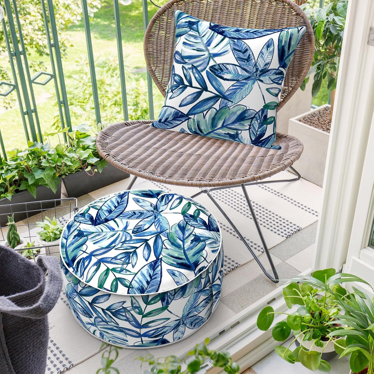 Inflatable Ottoman Stool D21 xH9 for Outdoor/Indoor Use, Water Repellent Patio Foot Rest Stool with