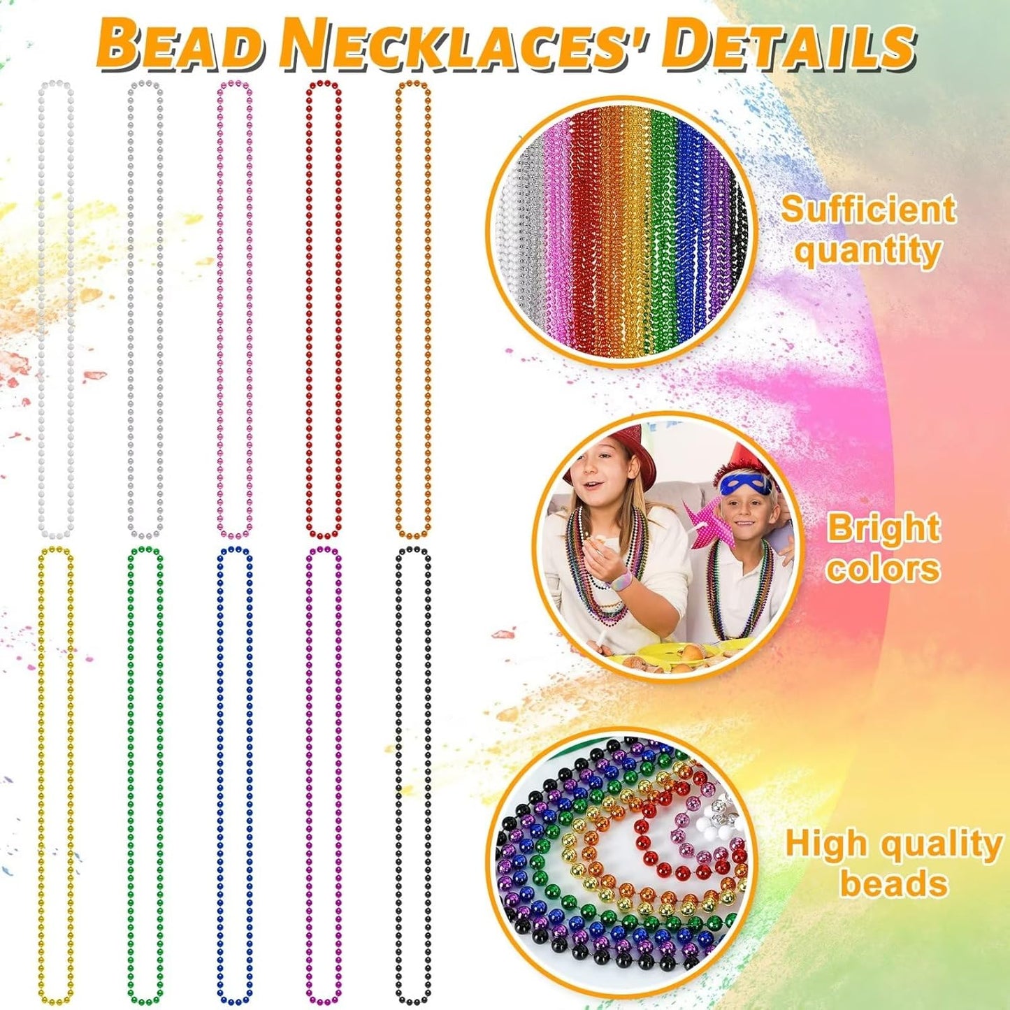 50PCS Mardi Gras Beads, Metallic 10 Kinds of Bead Necklace Party Favors, 33" Mardi Gras Necklace