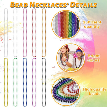 50PCS Mardi Gras Beads, Metallic 10 Kinds of Bead Necklace Party Favors, 33" Mardi Gras Necklace