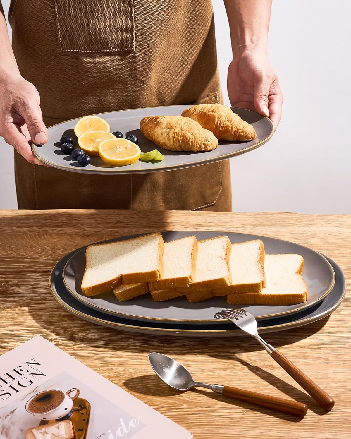 famiware Serving Platter, Oval 15.59/14.3/12.9 inch Serving Dishes for Entertaining, Serving Bowls