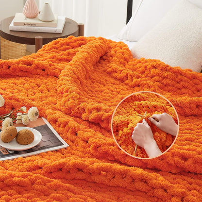 L'AGRATY Chunky Knit Blanket Throw: 80''x90'' Chenille Chunky Knitted Throw Blanket for Bed Couch