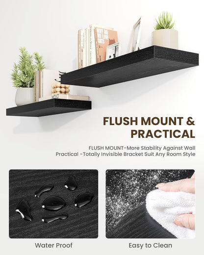Marsmiles 48" Floating Shelves for Wall, Wooden Shelves with Invisible Brackets Set of 2, Rustic
