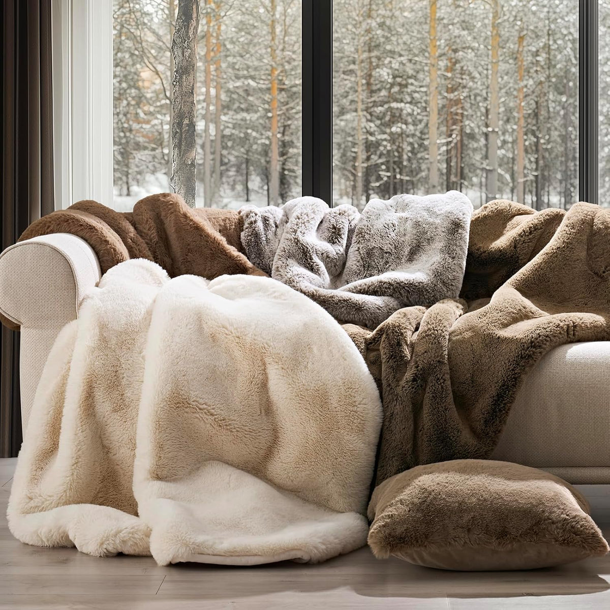 Luxury Soft Faux Chinchilla Fur Throw Blanket for Couch, Warm Thick Heavy Winter Throw Blanket