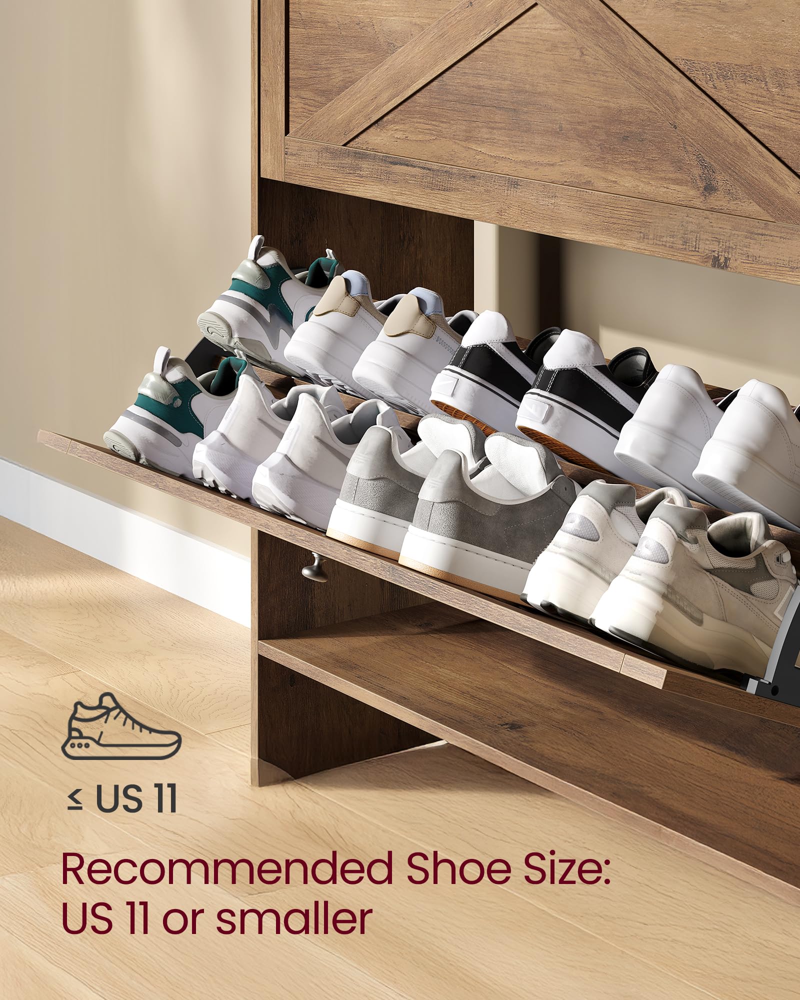 VASAGLE Shoe Storage Cabinet Organizer with 2 Flip Drawers, Freestanding Narrow Shoe Rack Cabinet