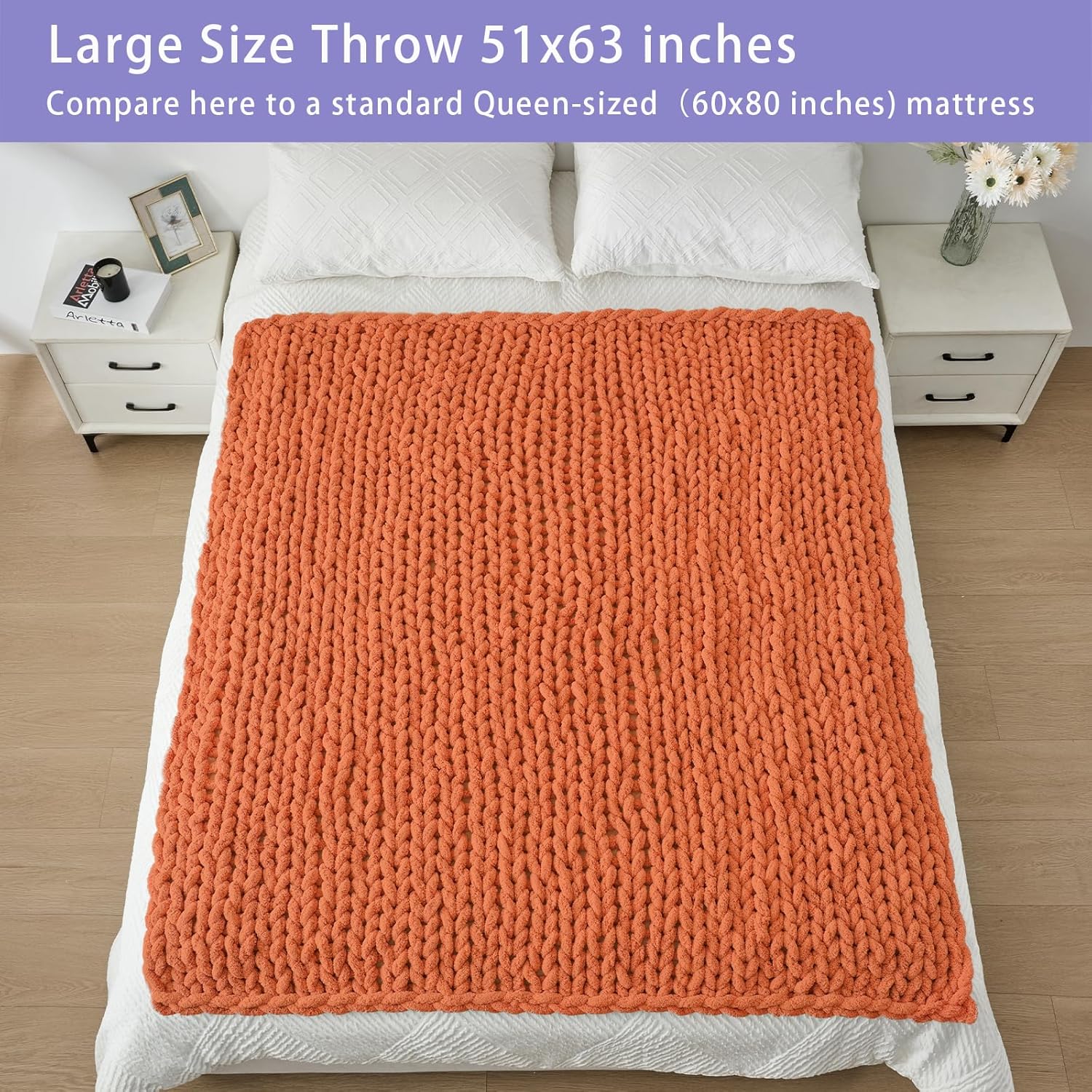 Bigacogo Chunky Knit Throw Blanket for Couch, 51x63 inches, 100% Hand Knitted with Thick Jumbo