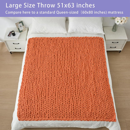 Bigacogo Chunky Knit Throw Blanket for Couch, 51x63 inches, 100% Hand Knitted with Thick Jumbo