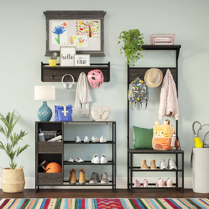 RiverRidge Afton Hall Tree, Black Metal Frame and Weathered Woodgrain
