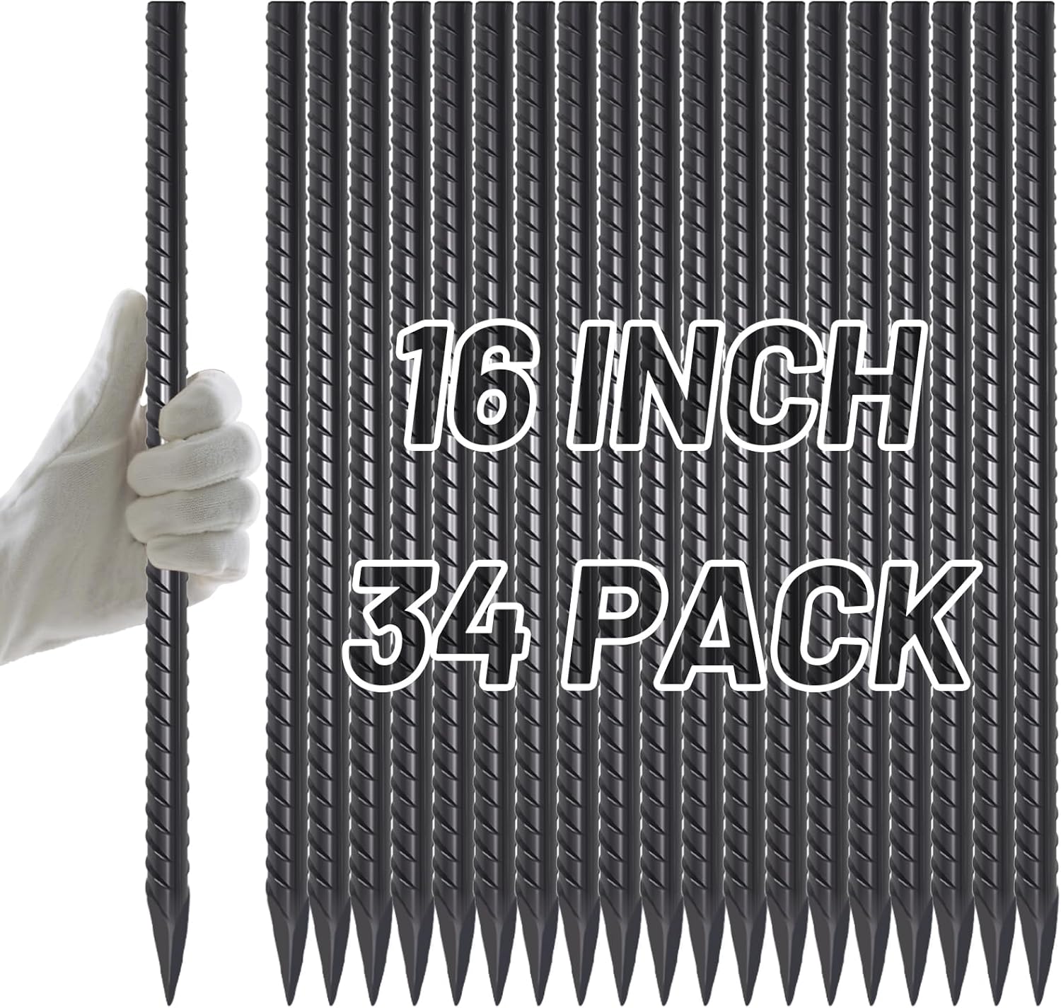 AAGUT Rebar Stakes 16 inch (34pcs) Heavy Duty 3/8” Ground Anchors Steel Garden Stakes Metal