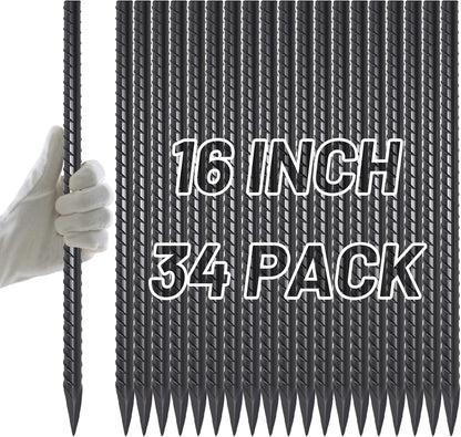 AAGUT Rebar Stakes 16 inch (34pcs) Heavy Duty 3/8” Ground Anchors Steel Garden Stakes Metal