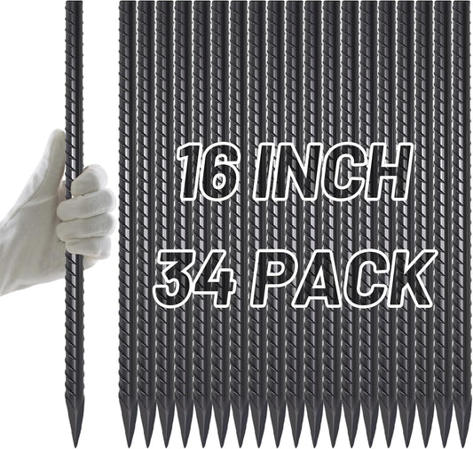 AAGUT Rebar Stakes 16 inch (34pcs) Heavy Duty 3/8” Ground Anchors Steel Garden Stakes Metal