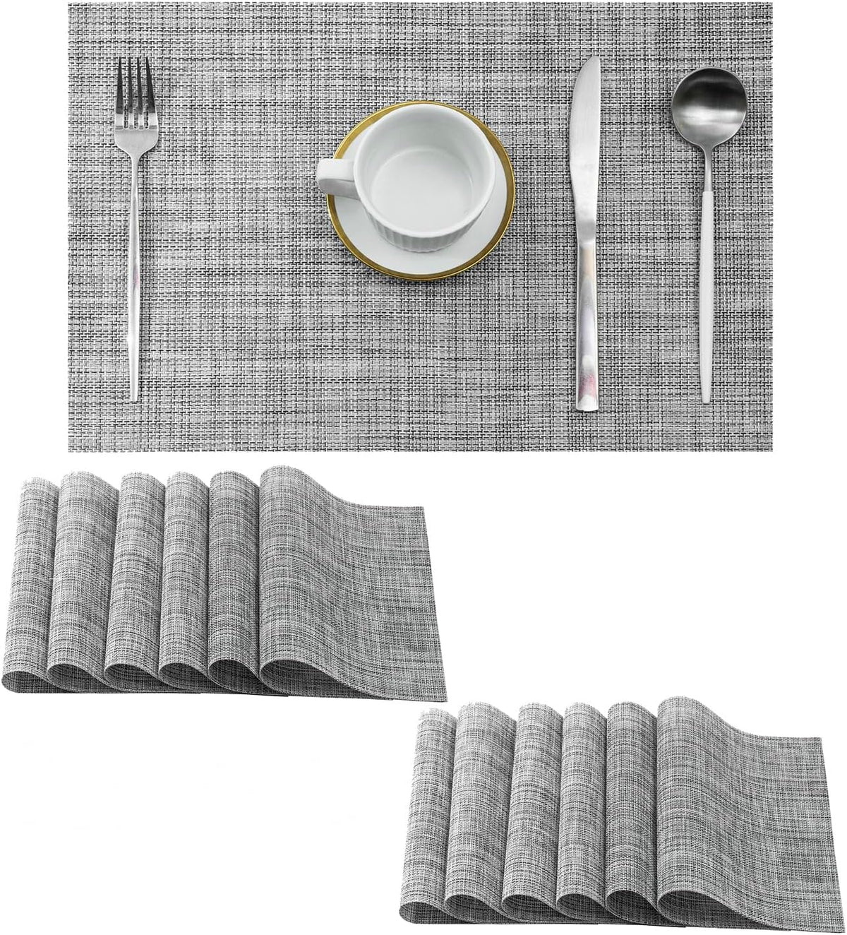 Leetaltree Linen Grey Placemats Set of 12 - Heat Resistant Non-Slip Place mats for Dining Table