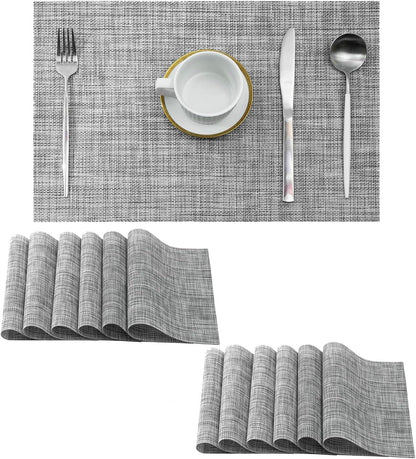 Leetaltree Linen Grey Placemats Set of 12 - Heat Resistant Non-Slip Place mats for Dining Table