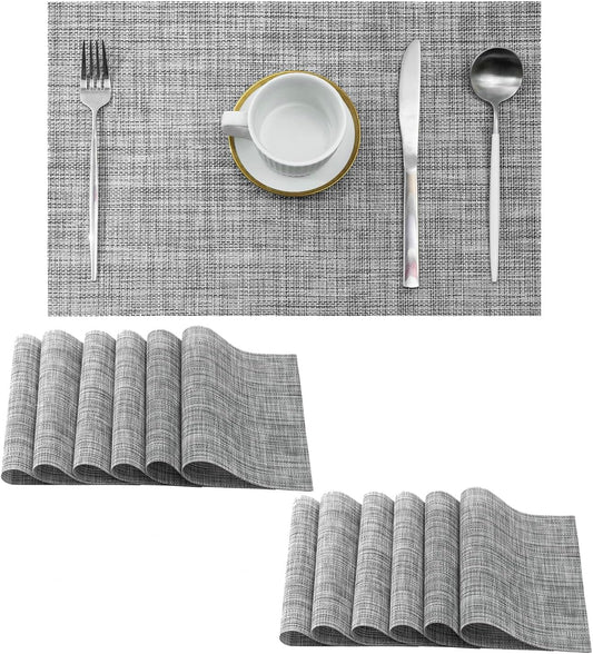 Leetaltree Linen Grey Placemats Set of 12 - Heat Resistant Non-Slip Place mats for Dining Table