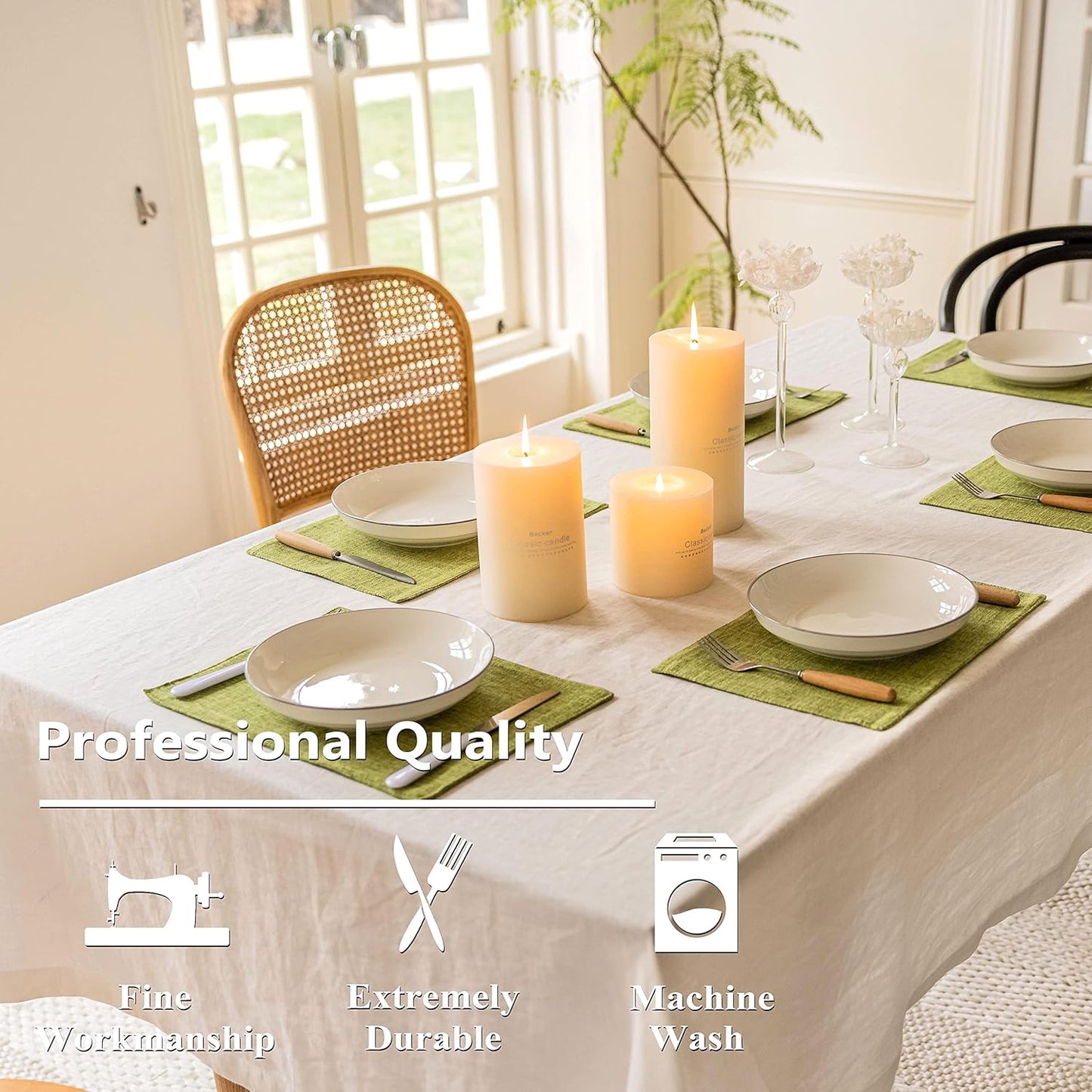 Home Brilliant Green Placemats Set of 8 Washable Place Mats Linen Placemats Heat Resistant Table