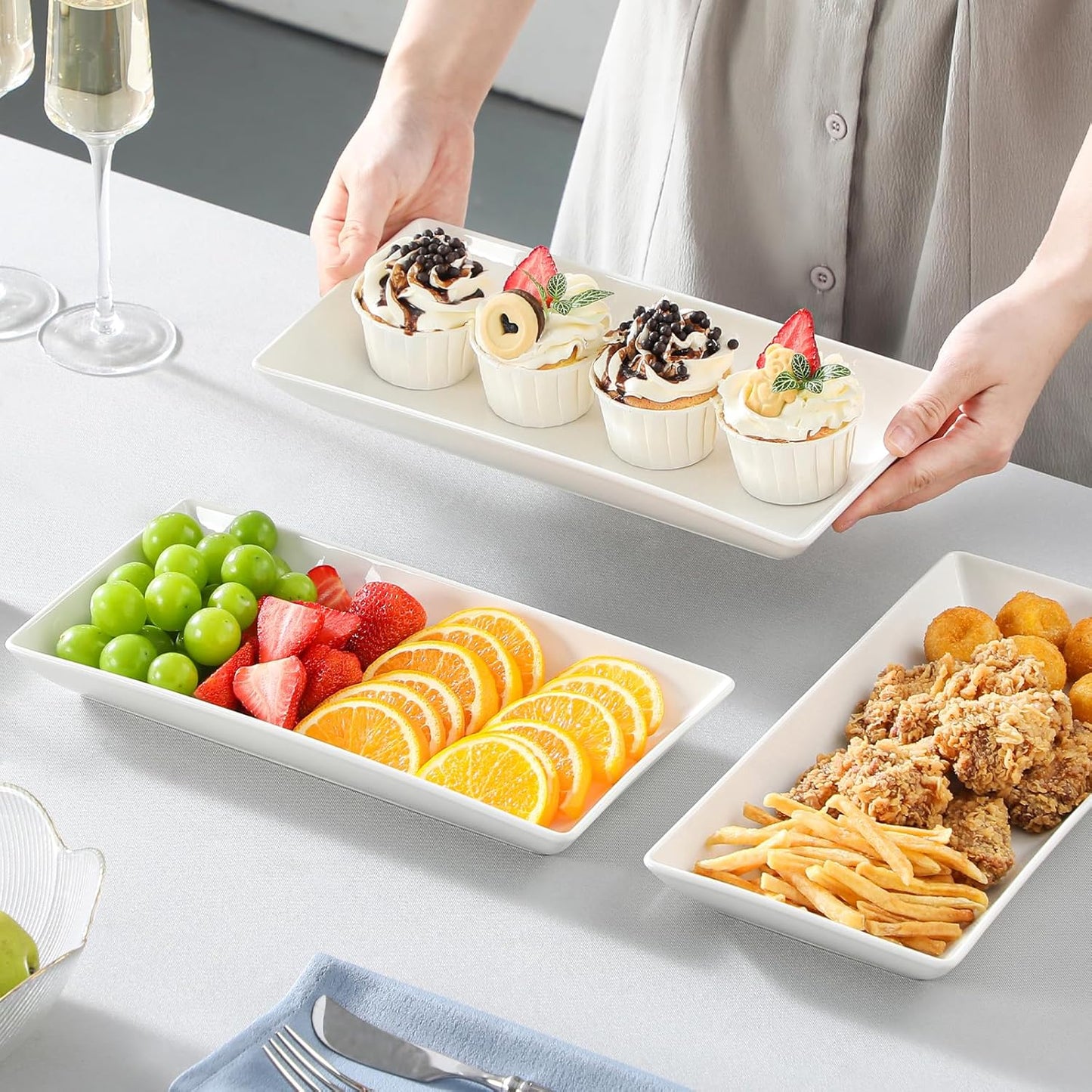 MALACASA 3 Tier Serving Trays for Party, Porcelain Serving Platters and Trays, 12 Inch Tiered Tray