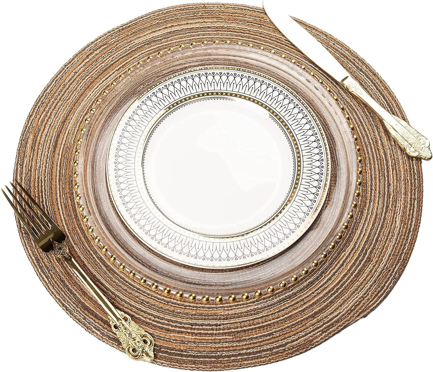 AHHFSMEI Round Braided Placemats Set of 6 Round Table Mats for Dining Tables Natural Woven Heat