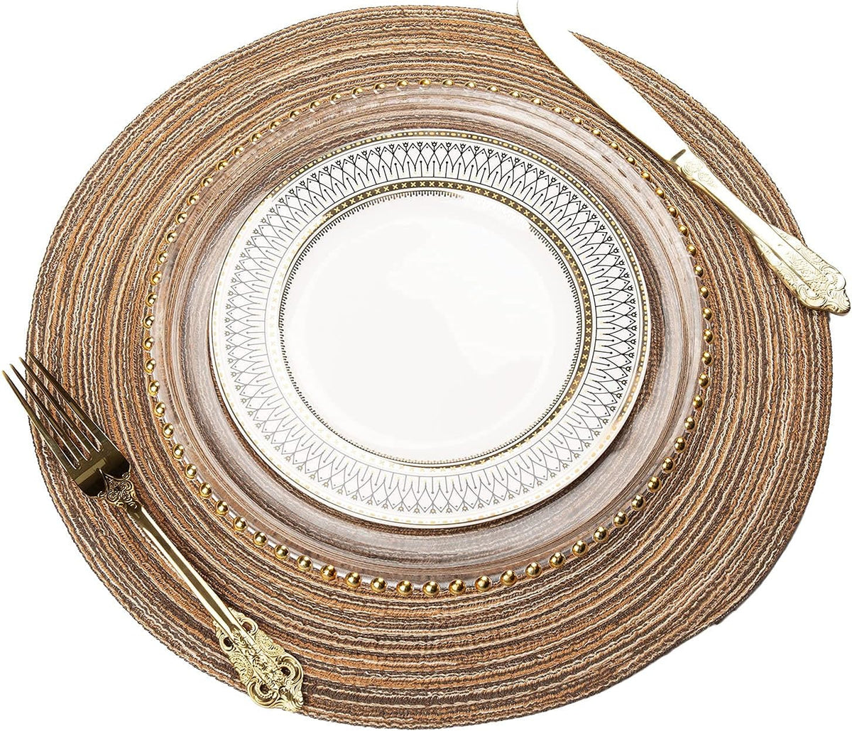 AHHFSMEI Round Braided Placemats Set of 6 Round Table Mats for Dining Tables Natural Woven Heat