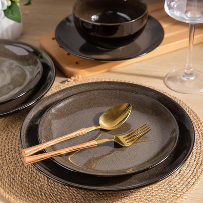 LERATIO Ceramic Dinnerware Sets for 4,Stoneware Coupe Plates and Bowls Sets,Highly Chip and Crack