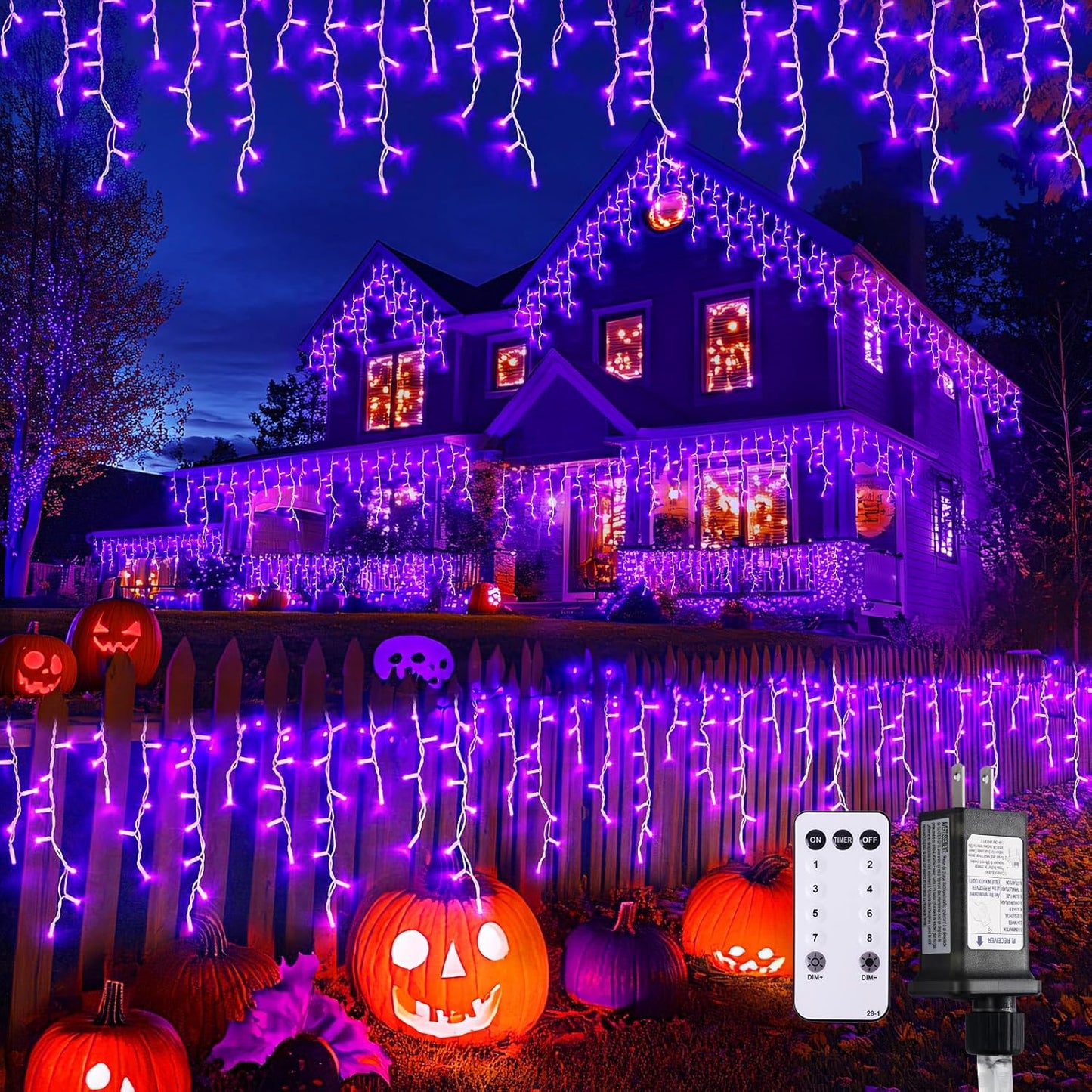 JMEXSUSS Purple Halloween Icicle Lights, 38.8 FT 400 LED Icicle Light Outdoor Waterproof, 8 Modes