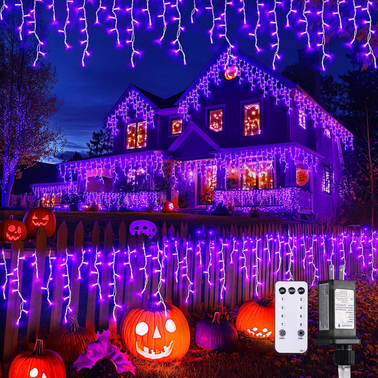 JMEXSUSS Purple Halloween Icicle Lights, 38.8 FT 400 LED Icicle Light Outdoor Waterproof, 8 Modes