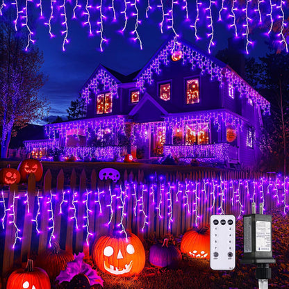 JMEXSUSS Purple Halloween Icicle Lights, 38.8 FT 400 LED Icicle Light Outdoor Waterproof, 8 Modes