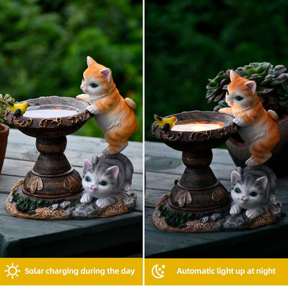 Cat Garden Figurines Outdoor Decor Solar Statue with LED Lights for Patio Lawn Yard Art Decoration