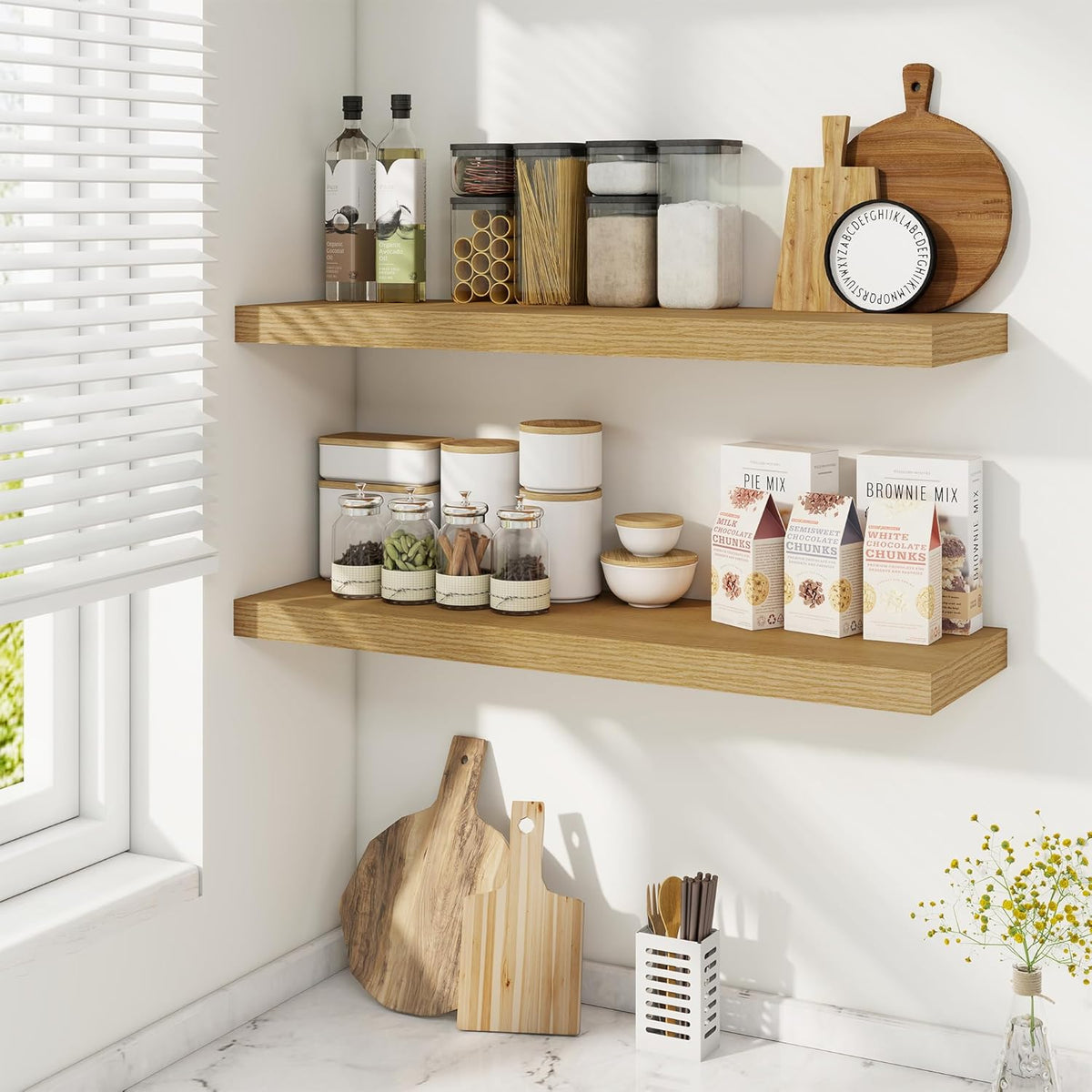 Fun Memories Floating Shelves for Wall, 32 Inch Rustic Wood Wall Mounted Shelves for Bathroom