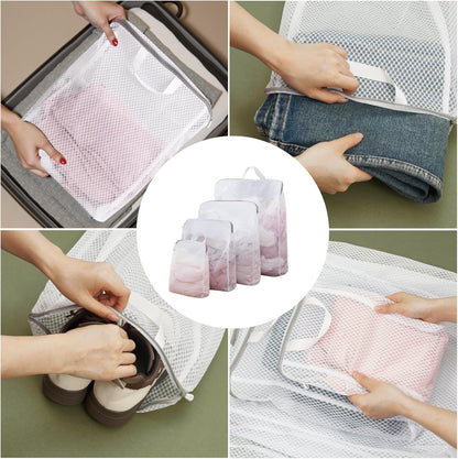 GWT 4Pcs 3D Mesh Laundry Bags with Hanging Handles (S/M/L/XL) - Durable Zippered Wash Bags for