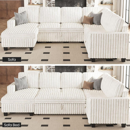 Belffin Corduroy Sleeper Sofa Bed with Storage Chaise Modular Sectional Sofa Couch with Pull Out