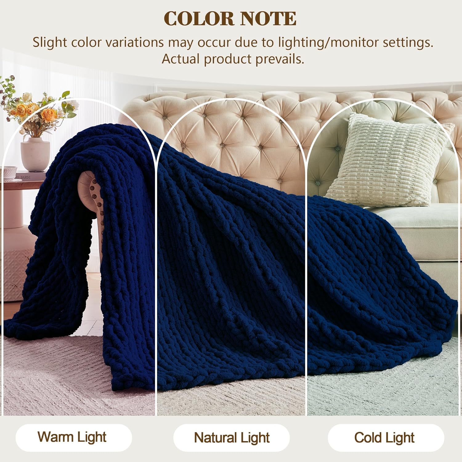 Carriediosa Chunky Knit Throw Blanket 50" X 60", 100% Hand Made Large Chenille Loop Yarn Soft