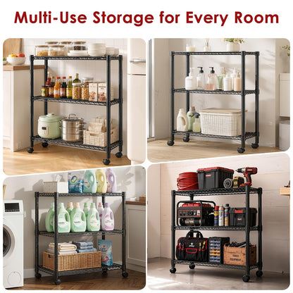 Simple Deluxe 3-Tier Heavy Duty Adjustable Storage Shelf with Wheels, 23.23”W x 13.39”D x 30.31”H