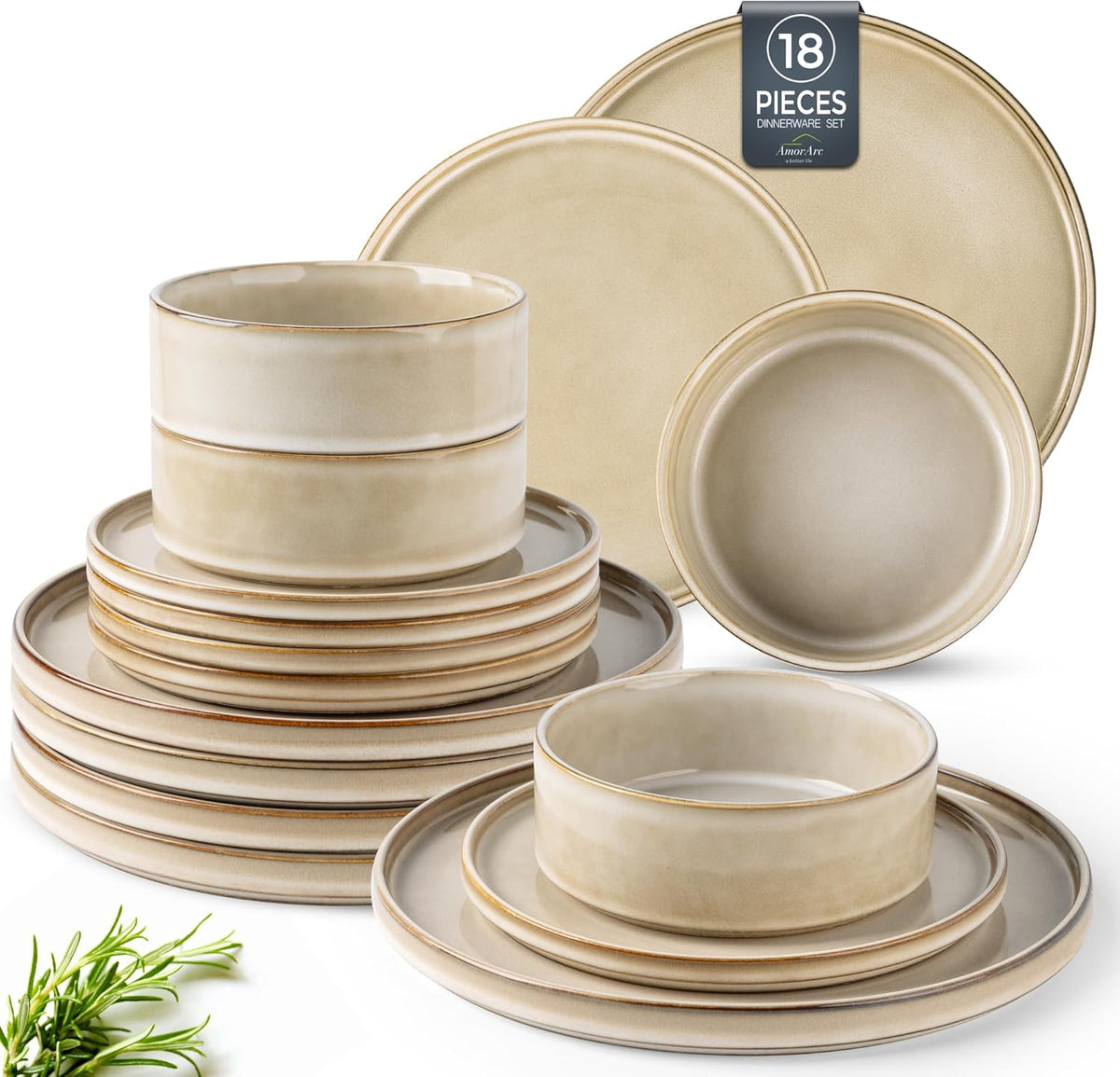 AmorArc Ceramic Dinnerware Sets, Handmade Reactive Glaze Stoneware Plates and Bowls Sets,Highly