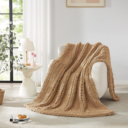 L'AGRATY Chunky Knit Blanket Throw: 80''x90'' Chenille Chunky Knitted Throw Blankets for Bed Couch